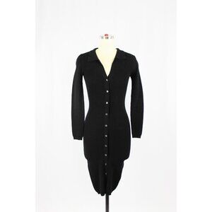 Aritzia WILFRED Cove Black Ribbed Knit V-Neck Long Sleeve Sweater Dress, Size XS